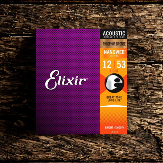 Elixir Strings 16052 Nanoweb Phosphor Bronze Acoustic Guitar Strings (.012-.053)