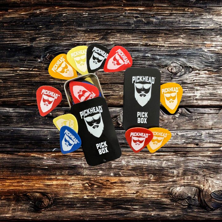 PickHead™️ PickBox – Premium Guitar Picks in a Collector’s Tins - 2 PickBoxes (.41 mm, .71 mm, .96 mm and Assorted)