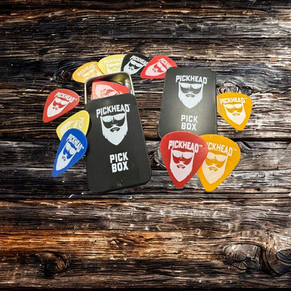 PickHead™️ PickBox – Premium Guitar Picks in a Collector’s Tins - 2 PickBoxes (.41 mm, .71 mm, .96 mm and Assorted)