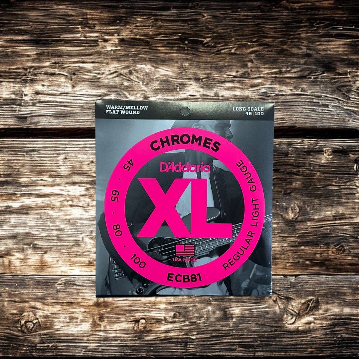 ECB81 D'Addario 45-100 Regular Light, Long scale XL Chromes Flat Wound Bass Guitar Strings