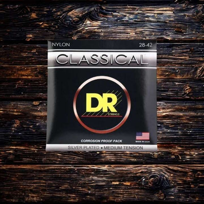 DR Strings CN-M Classical Nylon Silver-plated Strings - .028-.042, Medium Tension