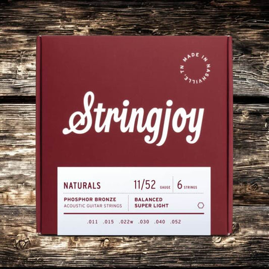 Stringjoy Naturals Phosphor Bronze Acoustic Guitar Strings - Super Light Gauge 11/52
