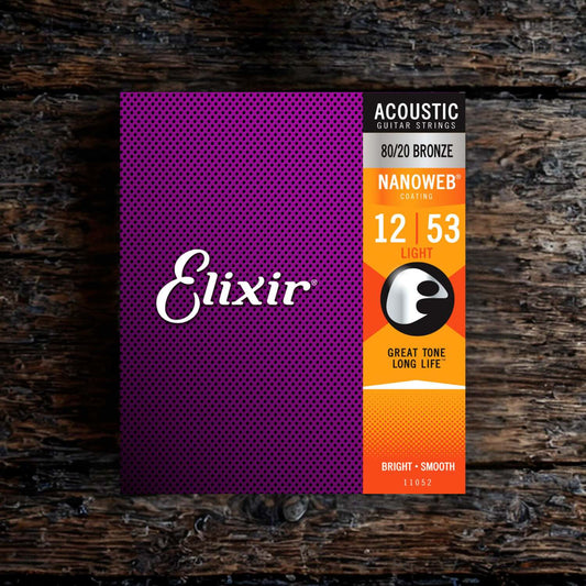 Elixir 11052 Nanoweb Acoustic Guitar Strings Set 12/53